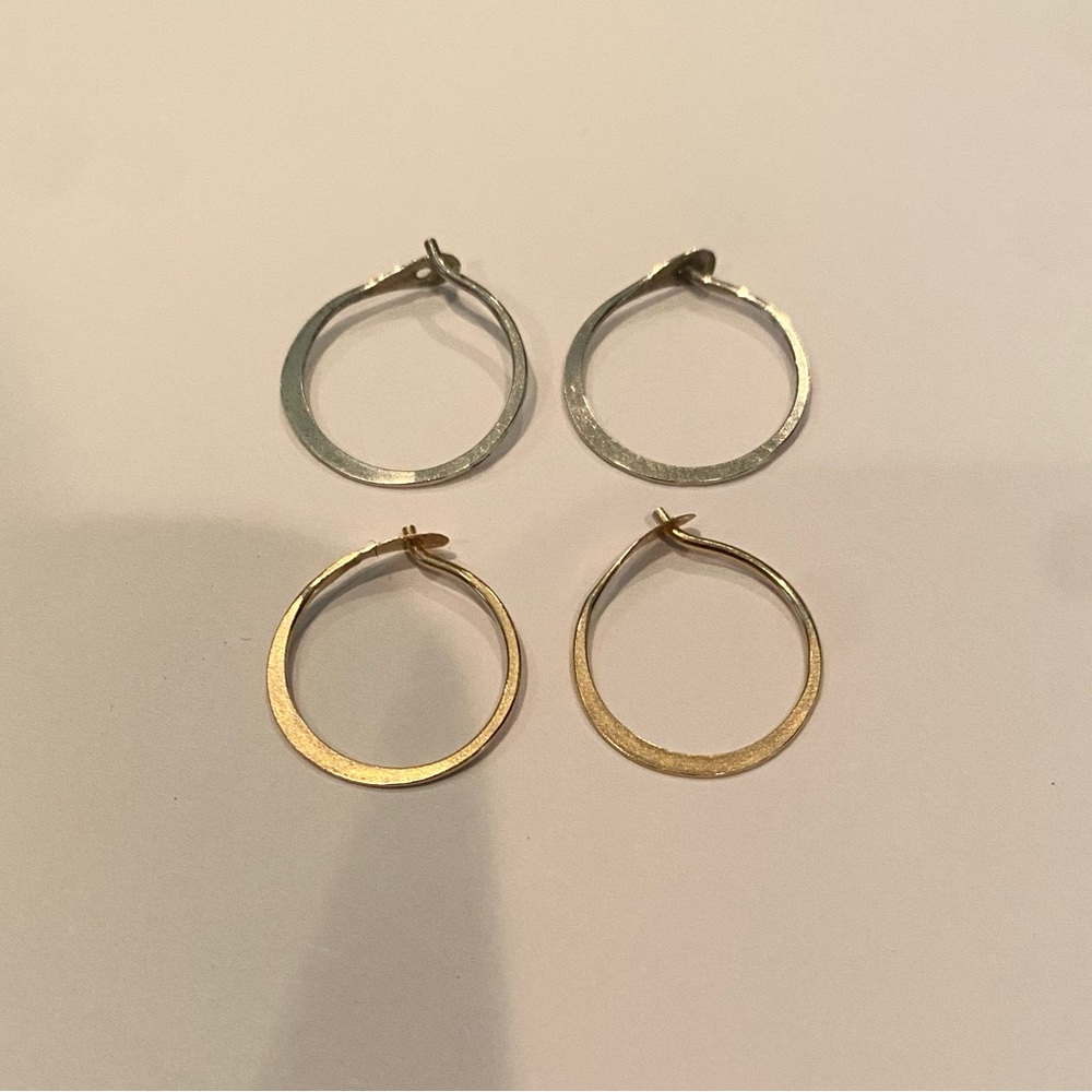 Set of Classic Mini Thin Hoop Earrings - 14k Gold & Sterling Silver